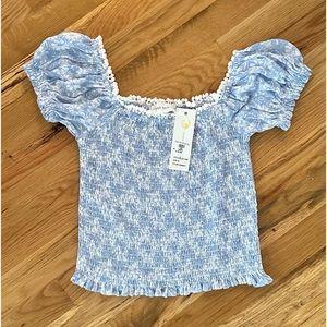 NWT Ocean Drive Blue & White Smocked Off The Shoulder Top ~ Size Medium